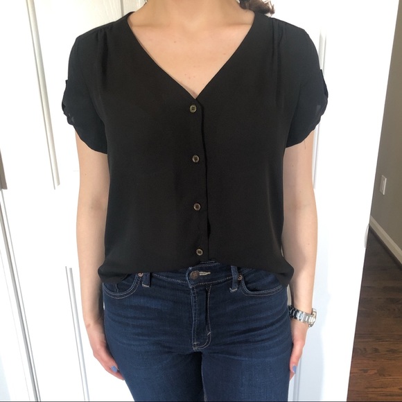 Sweet Rain Black Button Down - Picture 1 of 2